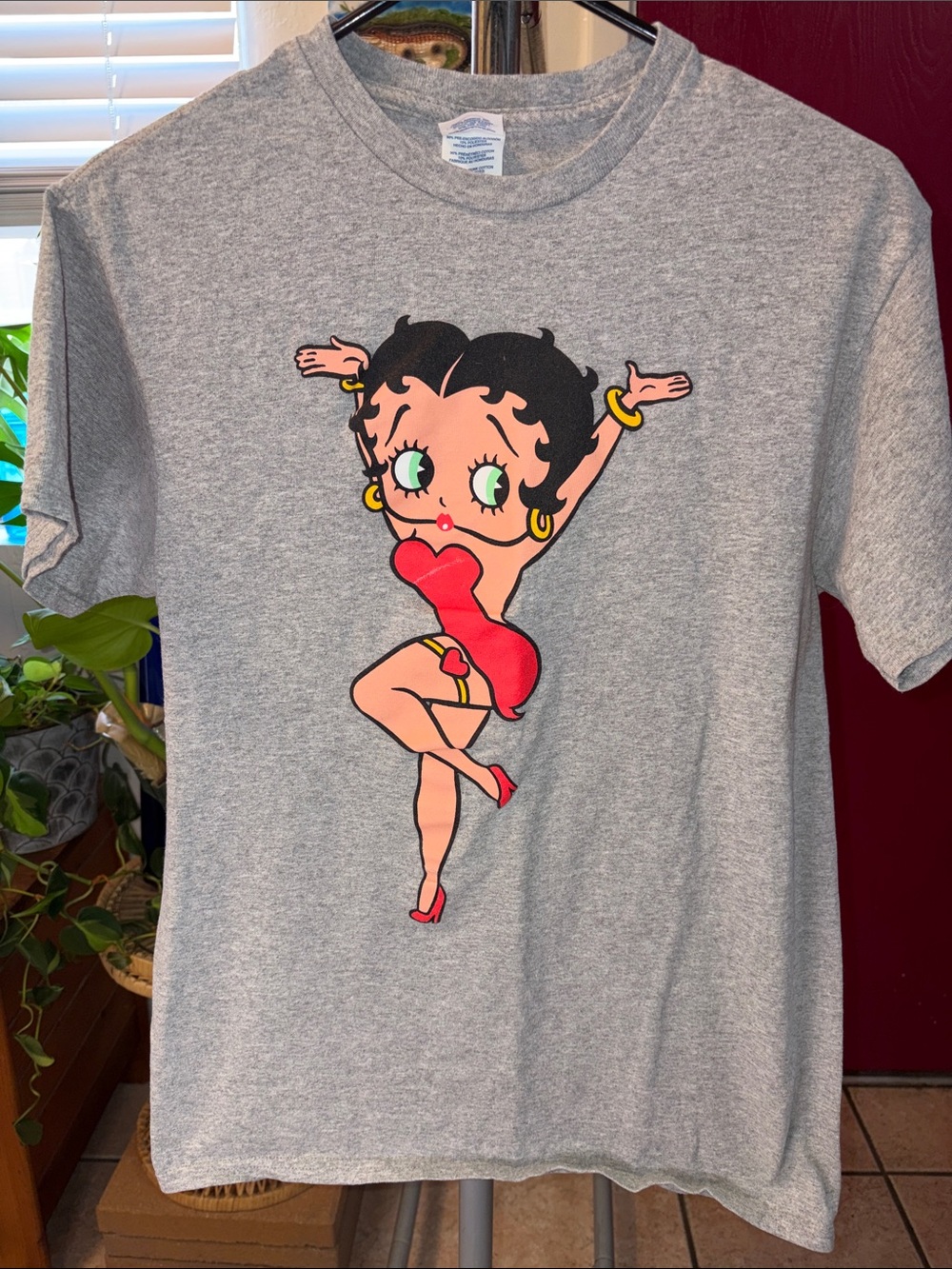 Vintage Betty Boop  Gray T-Shirt with Red and Black Betty Boop